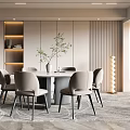 Modern Restaurant Interior With Round Dining Table Grey Chairs And Lit Display Shelves