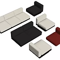 Modern Modular Sofa Set With White Black Red Seats And Various Modules 3d model