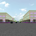 Modern Industrial Factory Complex With Spacious Driveway Cars And Green Trees Under Blue Sky