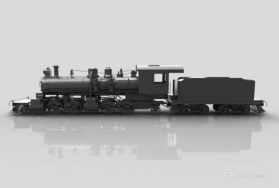Vintage Black Steam Train Model With Detailed Engine And Reflective Base 3d model