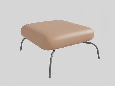 Modern Contemporary Light Brown Footstool With Upholstered Cushion And Metal Legs 3d model