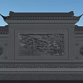 Ancient Chinese Architecture Screen Wall With Gray Tiled Roof Intricate Carved Relief And Circular Decorations