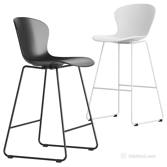 Modern Black and White Bar Stools With Backrest And Metal Frame 3d model 