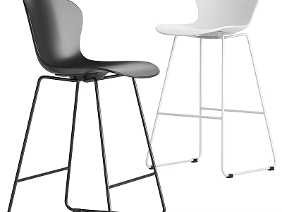 Modern Black and White Bar Stools With Backrest And Metal Frame 3d model