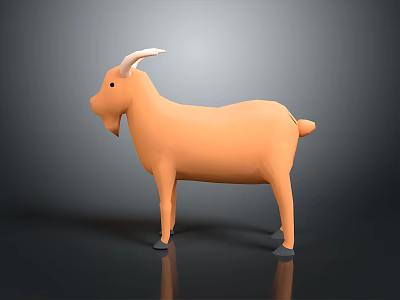 Orange Goat Doll With Low Poly Design White Horns Black Hooves And Grey Background Reflection 3d model