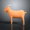 Orange Goat Doll With Low Poly Design White Horns Black Hooves And Grey Background Reflection