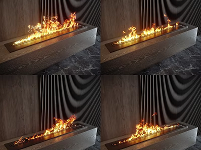 Modern Linear Fireplace With Various Flame Displays 3d model