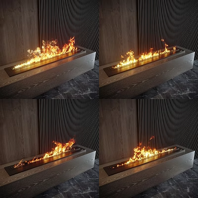 Modern Linear Fireplace With Various Flame Displays 3d model