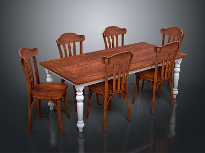 Classic Wooden Dining Table With White Legs And Six Matching Chairs 3d model