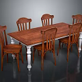 Classic Wooden Dining Table With White Legs And Six Matching Chairs