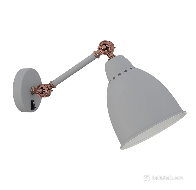 Modern Wall Lamp With Gray Lampshade And Adjustable Copper Accent Arm Design 3d model 