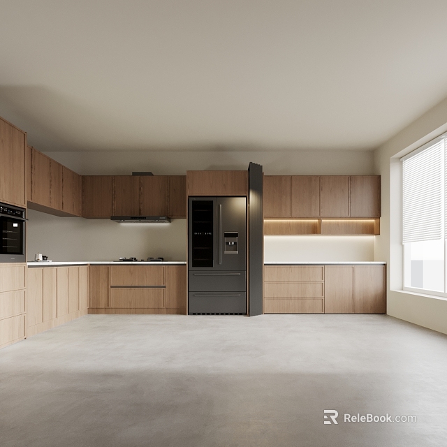Bright Modern Kitchen Interior With Light Wood Cabinets And Appliances 3d model 