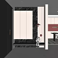 Modern Entryway Hallway With Black Door Marble Wall White Cabinets And Red Pendant Light