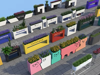 Colorful Outdoor Garden Planters With Various Designs And Flower Plants 3d model