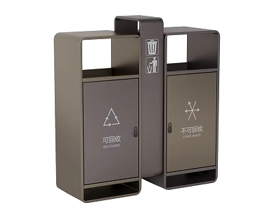 Public Double Compartment Trash Bins For Recyclable And Non Recyclable Waste 3d model
