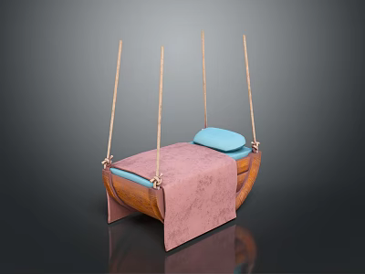 Cozy Hanging Furniture With Wooden Frame Pink Cushion And Blue Pillow 3d model