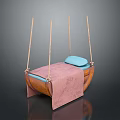Cozy Hanging Furniture With Wooden Frame Pink Cushion And Blue Pillow
