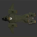 Futuristic Green Spaceship With Aerodynamic Wings And Orange Thrusters Model Design