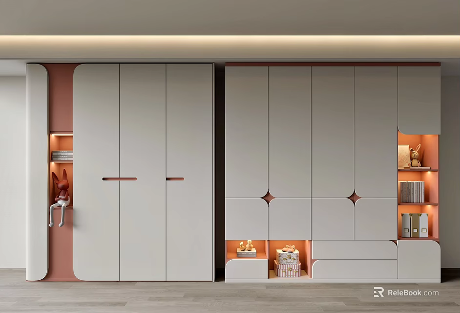 Modern White Built in Wardrobe With LED Lighting Drawers And Storage Spaces 3d model 