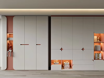 Modern White Built in Wardrobe With LED Lighting Drawers And Storage Spaces 3d model