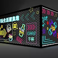 Fun Lifestyle Hub With Vibrant Neon Lights Colorful Patterns Stars Arrows Skateboard VR Goggles