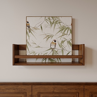 Vintage Hanging Painting Middle Ancient Hanging Painting Flower and Bird Painting Wall Storage Rack 3d model