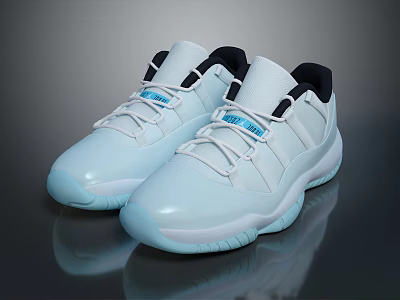 White Low Top Sneakers With Light Blue Sole Blue Logo And Black Accents 3d model