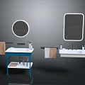 Modern Bathroom Furniture Set With Blue Frame Vanity White Sink Mirrors And Towel Racks