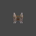 Four Gray Horses Pulling Traditional Wooden Cart with Spoked Wheels