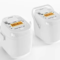 Two White Rice Cookers With Digital Display And Measuring Cup For Modern Kitchen Appliances