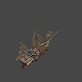 Ancient Sailing Ship with Wooden Hull and Decorative Carvings White Sails Featuring Emblem Design