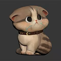 Cute Cartoon Cat Doll Character With Big Eyes Brown Stripes And Collar