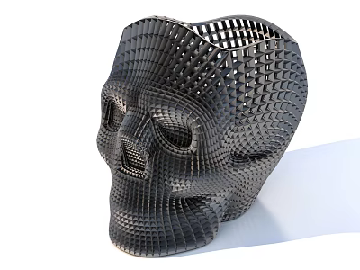 Black Skull Shaped Decorative Object With Geometric Mesh Pattern Design 3d model