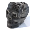 Black Skull Shaped Decorative Object With Geometric Mesh Pattern Design 3d model