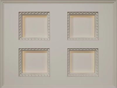 Light Colored Ceiling Design With Four Square Panels And Decorative Intricate Frames 3d model