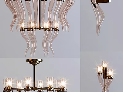Elegant Modern Lighting Fixture Combination With Curved Glass And Metal Frame 3d model