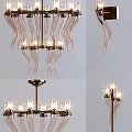 Elegant Modern Lighting Fixture Combination With Curved Glass And Metal Frame