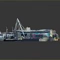 3D Model of Modern Stadium With Urban City Buildings And Green Spaces