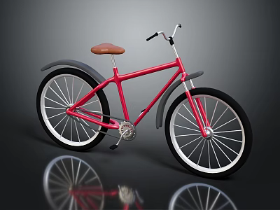 Stylish Red Bicycle With Brown Seat Black Fenders And White Rims 3d model