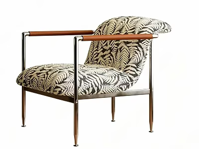 Modern Leaf Pattern Upholstered Accent Chair With Polished Metal Frame And Stylish Brown Leather Armrests 3d model