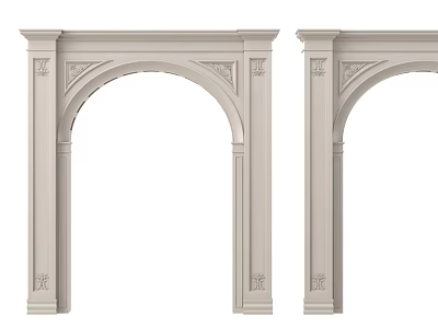 Pair of White Arched Roman Columns With Ornate Carved Architectural Details 3d model