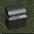 Outdoor Gray Grill With Side Shelves Cabinet Doors Control Knobs On Grass 3d model