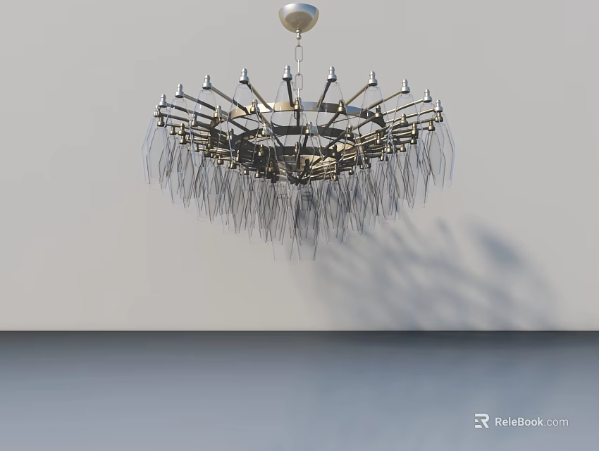 Modern Hinged Door In Interior With Stylish Chandelier And Clean Lines 3d model 