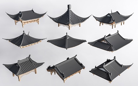 Chinese-style Eaves Combined Building Roof Ancient Building Component Roof Component Door Head 3d model