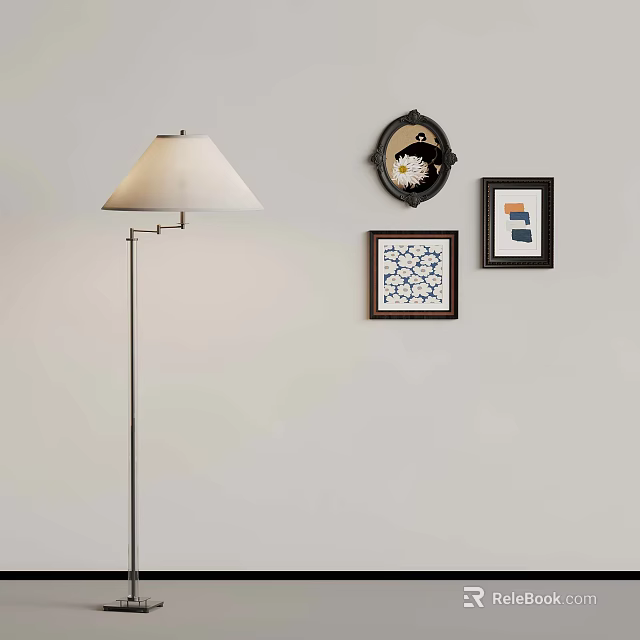 Stylish Interior Wall Decor With Floor Lamp Oval Mirror And Square Frames 3d model