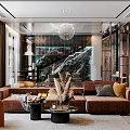 Modern Living And Dining Room Interior Design With Wooden Paneling Yellow Armchair And TV Wall