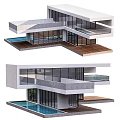 Modern Detached Villa With Multi Level Design Glass Windows And Swimming Pool 3d model