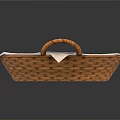 Household Woven Basket With Light Linen Lining And Brown Rattan Handles
