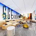 Bright Spacious Office Reception Lounge With Comfortable Seats Decorative Green Plants And Polished Marble Floors