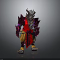 Fantasy Mythical Character With Horned Head And Red Purple Ornate Colorful Attire